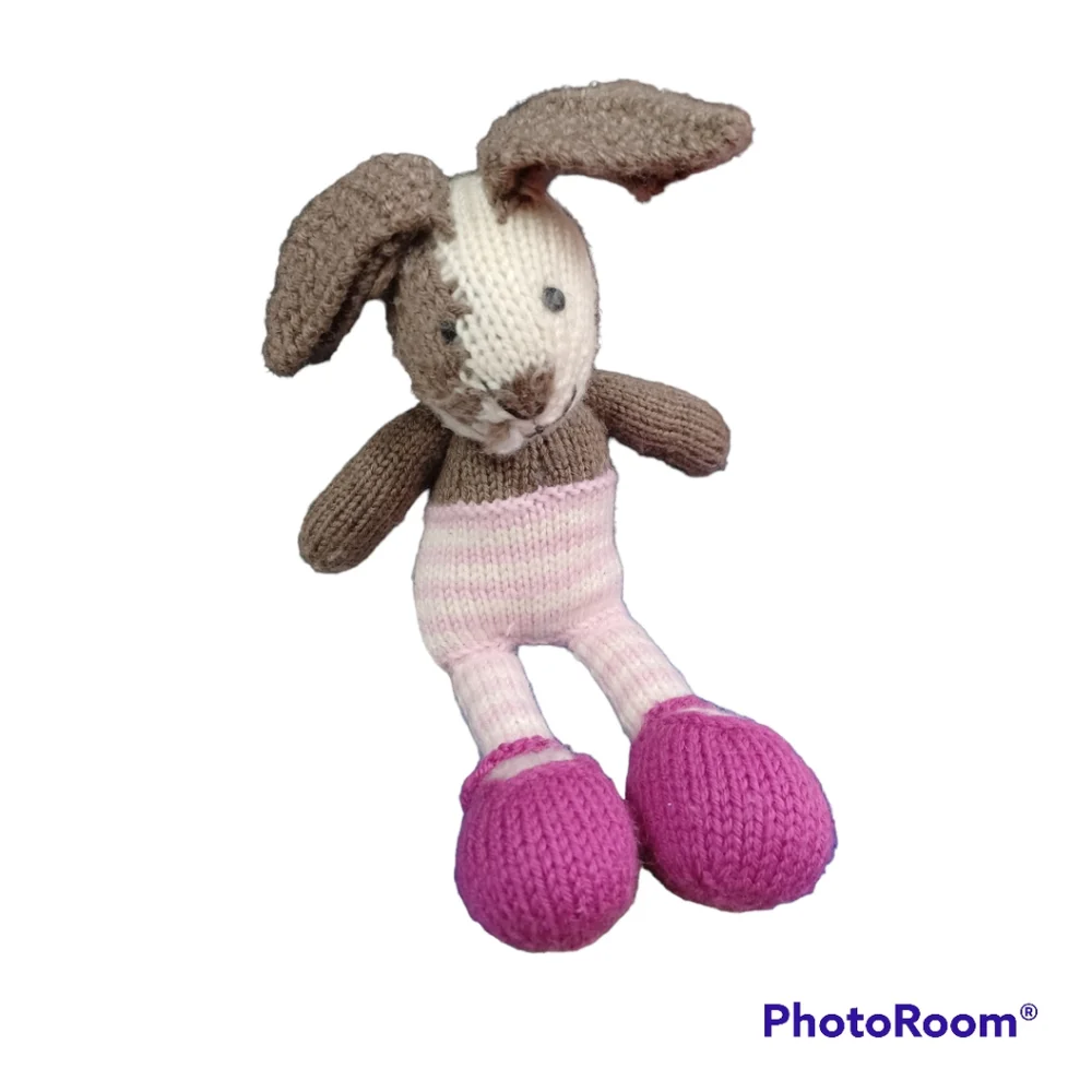 โ Handmade Yarn Crochet floppy Yarn cute Bunny Soft Toy lovey knitted plush - Picture 1 of 15